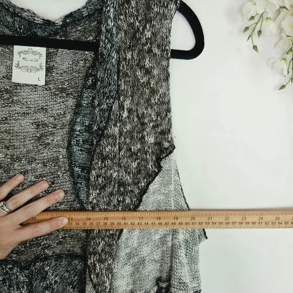 Lagenlook Open Knit Duster Vest Large Wool Blend Gray Marled Waterfall Boho - Picture 14 of 15